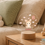 Personalised Cute Cartoon Animal Initial Balloon LED Night Light with Name and Wooden Base Room Decor Birthday Gift for Kids
