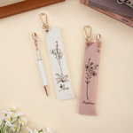 Personalised Line Flower PU Leather Ballpoint Pen Case and Ballpoint Pen Set with Name Birthday Teacher Appreciation Gift for Teachers Women