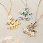 Personalised Birth Flower Book Necklace with Name Dainty Jewellery Christmas Anniversary Birthday Gift for Women