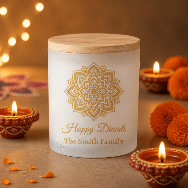 Personalised Lotus Oil Lamp Mandala Style Memorial Candle Holder with Text and LED Candle Diwali Baptism Religious Gift for Family Friends