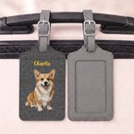 Personalised Cute Pet Portrait PU Leather Passport Holder  Luggage Tag Set with Name Travel Accessory Birthday Gift for Pet Lover