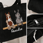 Sac fourre-tout en velours côtelé personnalisable sur le thème du cheval, grande capacité, avec prénom : un cadeau d'anniversaire indispensable pour les passionnés de chevaux