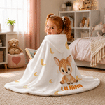 Personalised Cute Star Cloud Moon Animal Soft Throw Hooded Blanket with Name and Initial Daily Use Birthday Christmas Gift for Boys Girls