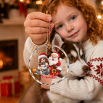Personalized Cute Cartoon Christmas Initial Glass Ornament with Name and Photo Home Decor Christmas Gift for Boys Girls