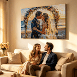 Personalized Gold Foil Oil Painting Style Couple Photo Canvas Prints with Name Home Decor Wedding Anniversary Gift for Couple