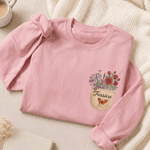 Personalised Multicolour Birth Flower Pocket Soft T-shirt Sweatshirt Hoodie with Name Daily Wear Birthday Gift for Woman