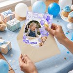 Personalized Happy 1st Birthday Baby Photo Cute Bear Greeting Card with Name and Text Family Party Birthday Gift for Baby Mom Dad