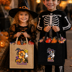 Personalized Halloween Theme Initial Large Capacity Jute Tote Bag with Name Halloween Party Gift for Family Friends Kids