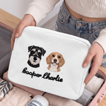 Personalized Embroidered Pet Portrait Large Capacity Waffle Cosmetic Toiletry Bag with Photo and Name Daily Use Birthday Gift for Pet Owners