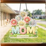Personalized 3D-Effect Artwork 1-6 Kids’ Names & Flowers Mom Acrylic Hanging Ornament with Text Window Hanging Birthday Gift for Mom