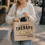 Personalized Classic Winnie the Pooh Occupational Therapy Large Capacity Jute Tote Bag with Name and Text Birthday Gift for Occupational Therapists