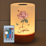 Personlig nattlampa i vintage-stil med födelsedagsblomma, dimbar, pekskärm och uppladdningsbart batteri – med namn – sovrumsdekoration, present till födelsedag eller inflyttning för kvinnor och vänner 3