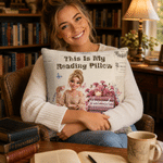 Gepersonaliseerde kussenhoes met 3D-effect, kunstzinnig ontwerp, geboortebloem, boekmotief en personage, met foto, tekst en naam – woondecoratie en verjaardagscadeau voor boekenwurmen