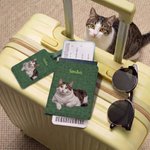 Personalised Cute Pet Portrait PU Leather Passport Holder  Luggage Tag Set with Name Travel Accessory Birthday Gift for Pet Lover