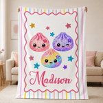 Coperta morbida e soffice personalizzata con motivo a righe carine e glitter, a forma di gnocchetto, con nome: regalo per anniversario, compleanno o Natale per un’amica, una figlia o una bambina
