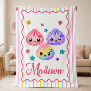 Coperta morbida e soffice personalizzata con motivo a righe carine e glitter, a forma di gnocchetto, con nome: regalo per anniversario, compleanno o Natale per un’amica, una figlia o una bambina