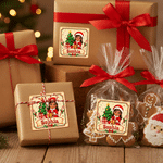 Autocollants photo personnalisés avec effet 3D représentant le Père Noël en personnage de dessin animé, avec prénom – Cadeau de Noël pour la famille et les enfants