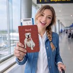 Personalised Cute Pet Portrait PU Leather Passport Holder  Luggage Tag Set with Name Travel Accessory Birthday Gift for Pet Lover