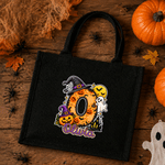Personalized Halloween Theme Initial Large Capacity Jute Tote Bag with Name Halloween Party Gift for Family Friends Kids
