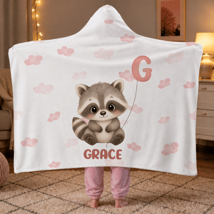 Coperta morbida personalizzata con cappuccio, con motivi carini: stelle, nuvole, luna e animaletti, con nome e iniziale; ideale per l'uso quotidiano, come regalo di compleanno o di Natale per bambini 