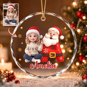 Personalized Cute Cartoon Christmas Initial Glass Ornament with Name and Photo Home Decor Christmas Gift for Boys Girls