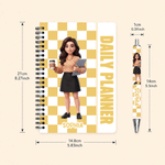 Personalized Checkered 3D-Style Character Artwork Photo A5 Portable Spiral Notebook with Name Office Use Birthday Gift for Coworkers Teachers