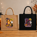 Personalized Halloween Theme Initial Large Capacity Jute Tote Bag with Name Halloween Party Gift for Family Friends Kids