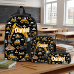 Personalized Engineering Vehicle Bulldozer Backpack Lunch Bag Pencil Case Set with Name Daily Use Back to School Gift for Kids Boys Students