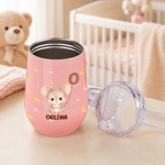 Personalized Cute Cartoon Animal Cloud Star Moon 10 oz Insulated Sippy Cup with Initial Name and Handle Baby Shower Birthday Gift for Kids