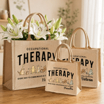 Personalized Classic Winnie the Pooh Occupational Therapy Large Capacity Jute Tote Bag with Name and Text Birthday Gift for Occupational Therapists