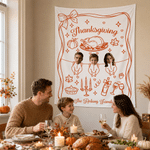 Personalised 2-20 Face Photos Turkey Pumpkin Banner with Title and Text Party Backdrop Decor Thanksgiving Day Friendsgiving Gift for Family Friends