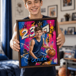 Personalised Graffiti Oil Painting Style Photo Canvas Prints with Name and Number Home Decor Ship from USA Birthday Gift for Basketball Players
