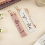 Personalised Line Flower PU Leather Ballpoint Pen Case and Ballpoint Pen Set with Name Birthday Teacher Appreciation Gift for Teachers Women