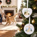Personalised Watercolor Style Christmas Lights Pet Portrait Circle Heart Ceramic Ornament with Name Home Decor Christmas Gift for Pet Owners