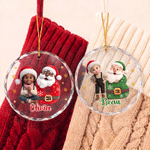 Personalized Cute Cartoon Christmas Initial Glass Ornament with Name and Photo Home Decor Christmas Gift for Boys Girls