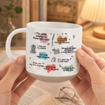 Personalized Cartoon Reading Character Birth Flower 12 oz Pottery Cup with Name Daily Use Birthday Book Club Gift for Book Lovers Bookworms