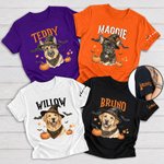 Personalised Halloween Witch Hat Pet Portrait T-shirt Sweatshirt with Name Funny Halloween Gift for Pet Lover Friend
