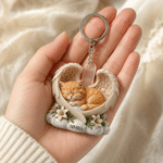 Personalised 3D-Effect Artwork Pet Photo Angel Wings Clear Acrylic Keychain with Name Memorial Gift for Pet Owners Lovers
