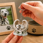Personalised 3D-Effect Artwork Pet Photo Angel Wings Clear Acrylic Keychain with Name Memorial Gift for Pet Owners Lovers