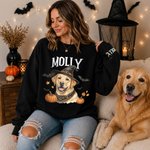 Personalised Halloween Witch Hat Pet Portrait T-shirt Sweatshirt with Name Funny Halloween Gift for Pet Lover Friend
