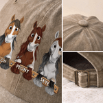 Personalized Cartoon Horse Theme Baseball Cap with Name Daily Wear Birthday Horseback Riding Gift for Horse Lovers Equestrians