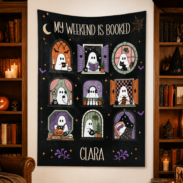 Personalized Cute Halloween Ghosts Soft Throw Blanket with Name Home Decor Halloween Gift for Family Friends