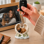 Personalised 3D-Effect Artwork Pet Photo Angel Wings Clear Acrylic Keychain with Name Memorial Gift for Pet Owners Lovers