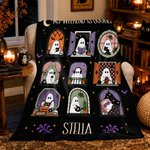 Personalized Cute Halloween Ghosts Soft Throw Blanket with Name Home Decor Halloween Gift for Family Friends