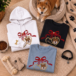 Personalised Bow Knot Pet Photo Embroidery T-shirt Sweatshirt Hoodie with Name Daily Wear Birthday Gift for Pet Owners Lovers
