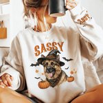 Personalised Halloween Witch Hat Pet Portrait T-shirt Sweatshirt with Name Funny Halloween Gift for Pet Lover Friend