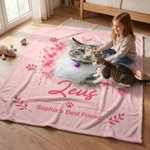 Personalised Watercolor Splash Pet Photo Design Soft Throw Blanket with Name and Text Pet Loss Memorial Gift for Pet Owners