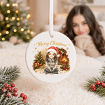 Personalised Watercolor Christmas Light-Wrapped Cartoon Character Photo Ceramic Ornament with Name Home Tree Decor Christmas Gift for Family Friends