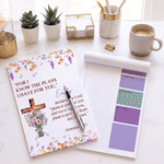 Personalised Watercolor Birth Flower Cross Bible Notepad with Name and 40/80 Pages Daily Prayer Birthday Religious Gift for Christian Believers