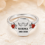 Personalized Angel Wings Birthstones Sterling Silver Ring with Engraved Name and Year Dainty Jewellery Birthday Anniversary Gift for Mom Grandma